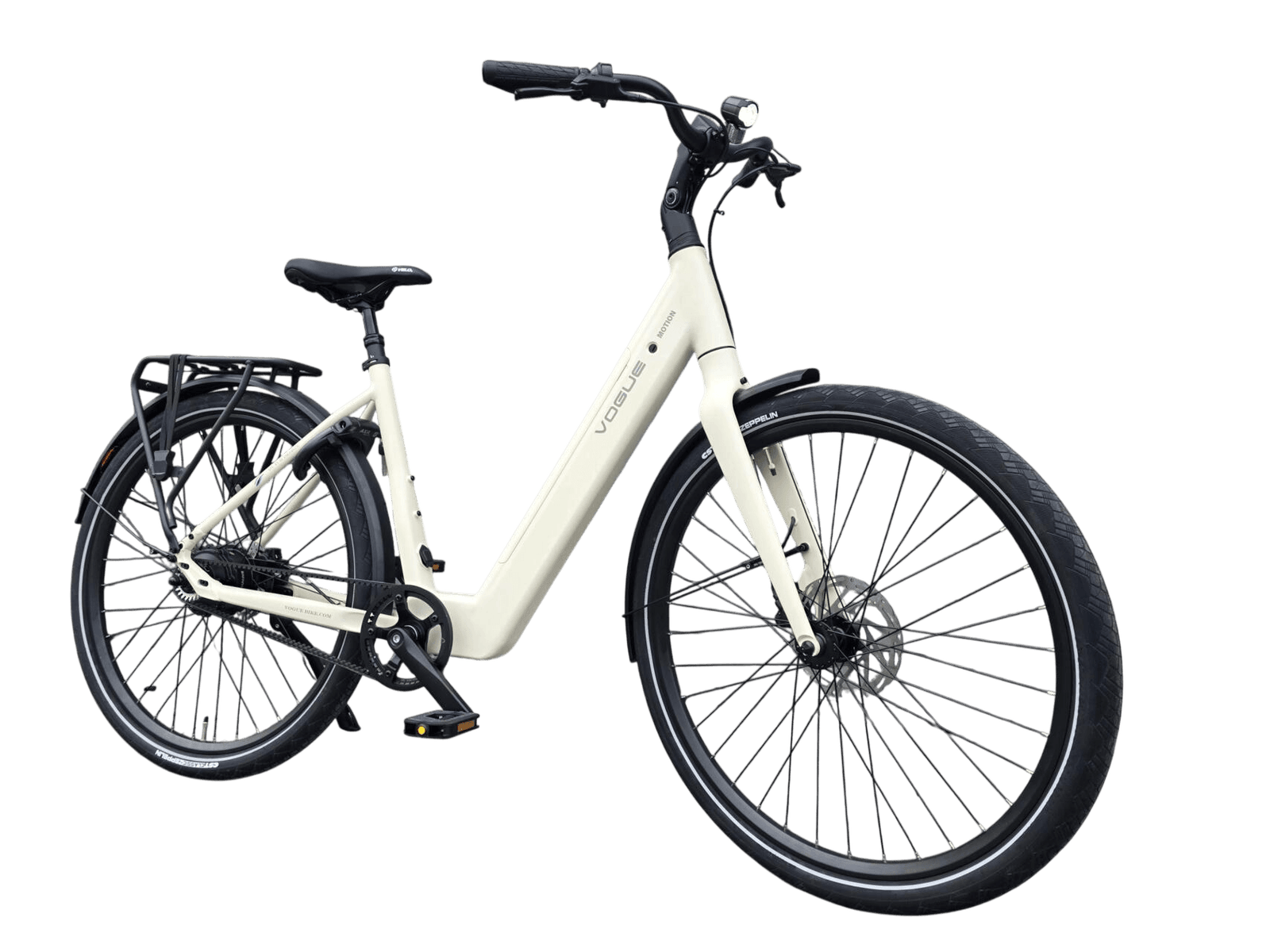 Vogue Motion Matt Sand White 2026 e-bike met riemaandrijving en automatische versnelling!
